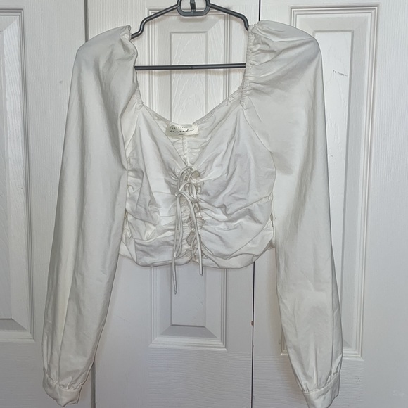 White Lace Up Top - Picture 1 of 4